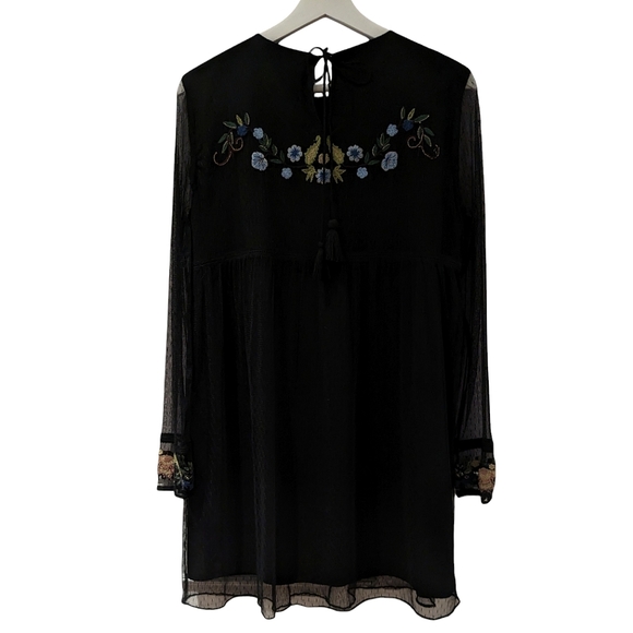 ZARA Plumetis Floral Camel Embroidered Black Mesh Mini Dress size M - Picture 4 of 12